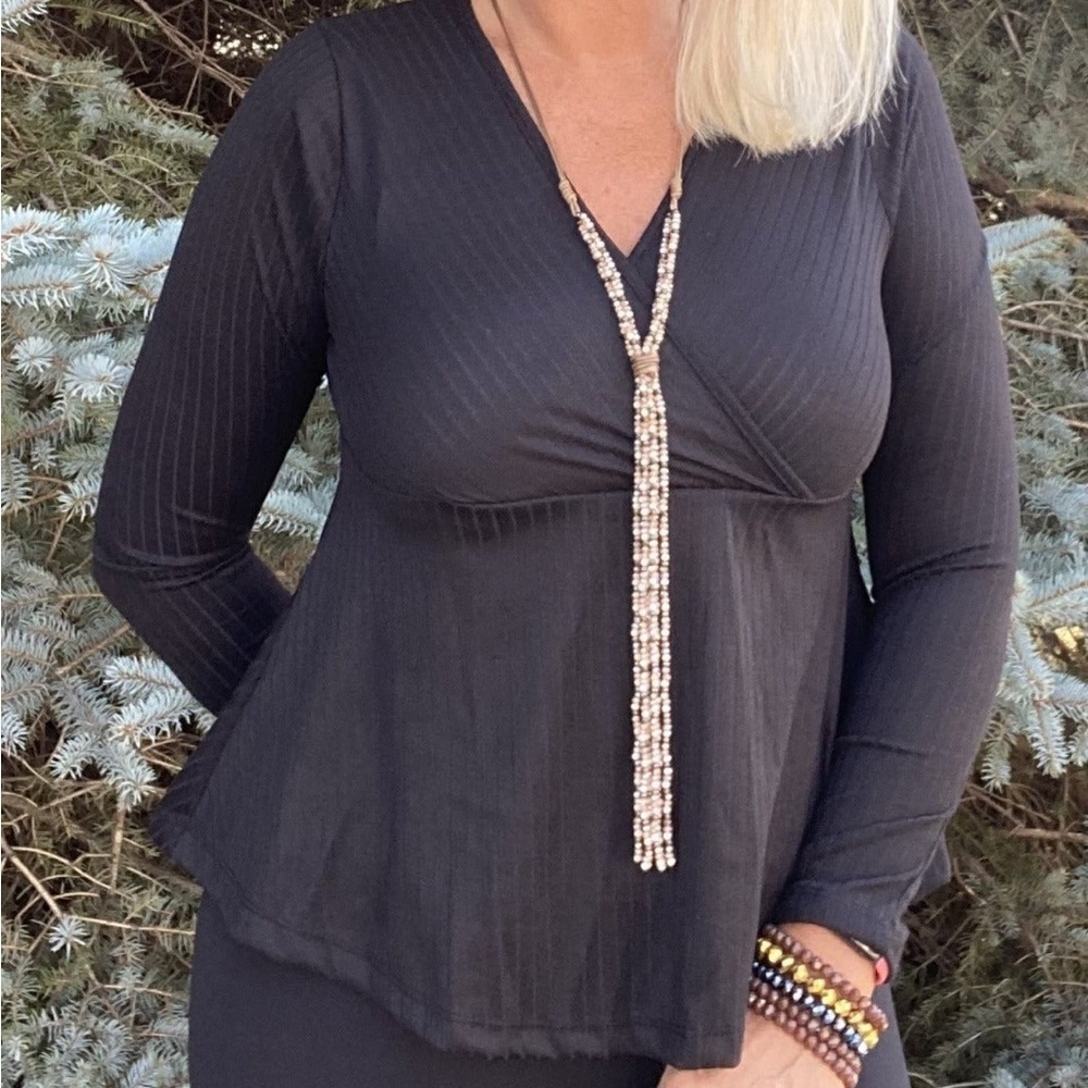 Black White Birch Long Sleeve Cross Cross Tunic Top New